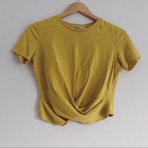 🌈 Zara Gold Yellow Wrap Crop Top Shirt